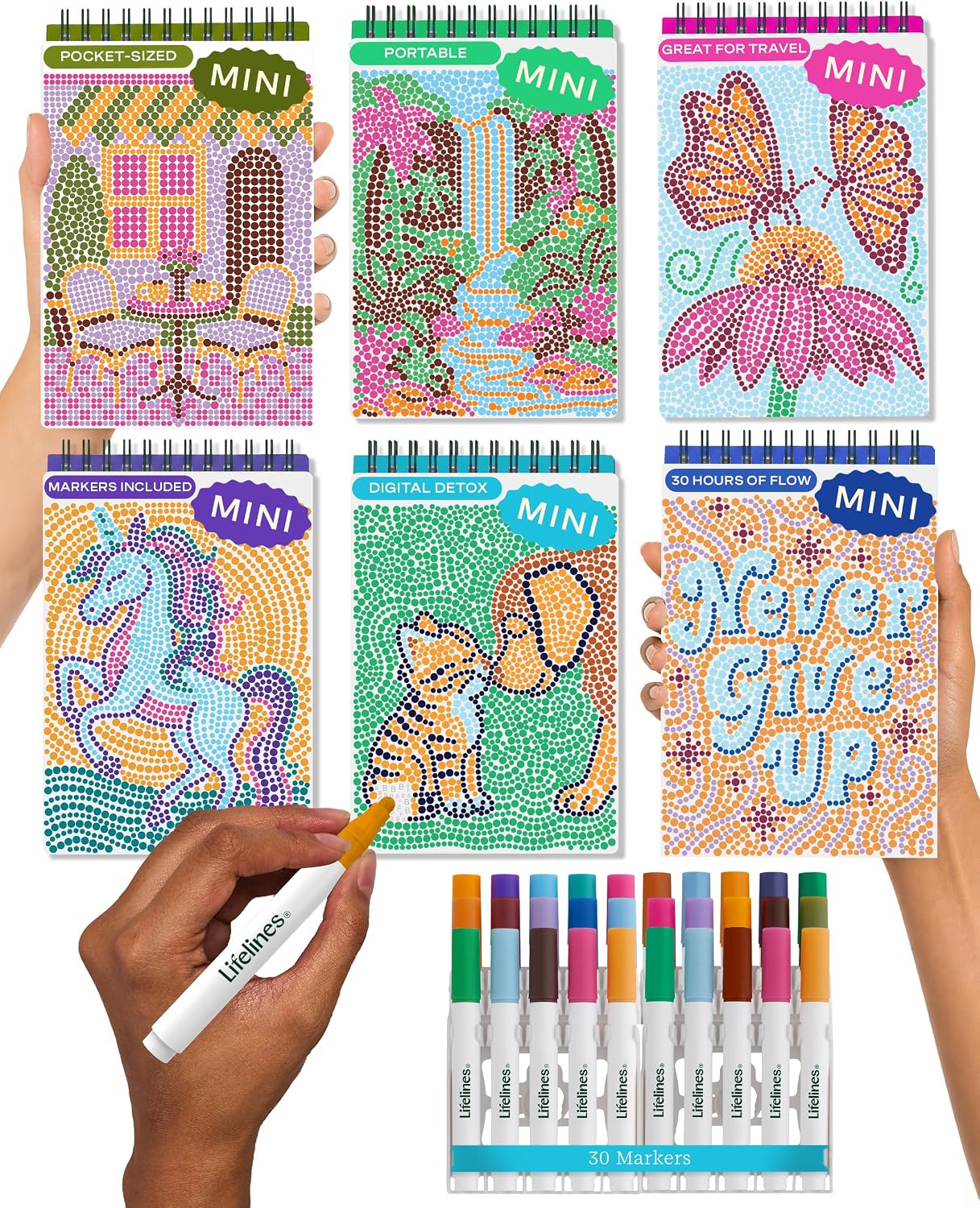 Lifelines FlowArt Mini Activity Pads, 3-Pack, Dot-by-Letter Coloring Books
