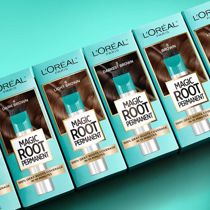 L'Oreal Paris Magic Root Permanent Hair Color Kit, 100% Gray Hair Coverage In Just 10 Minutes, Precision Brush Applicator for Seamless Application, 4 Dark Brown (2 Count)