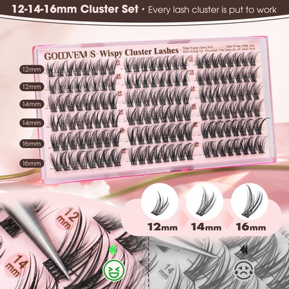 Goddvenus Brown Wispy Eye Lash Clusters Kit Natural Cluster Eyelash Extensions Kit False Eyelash Clusters Fluffy DIY Individual Lash Extensions Kit C Curl
