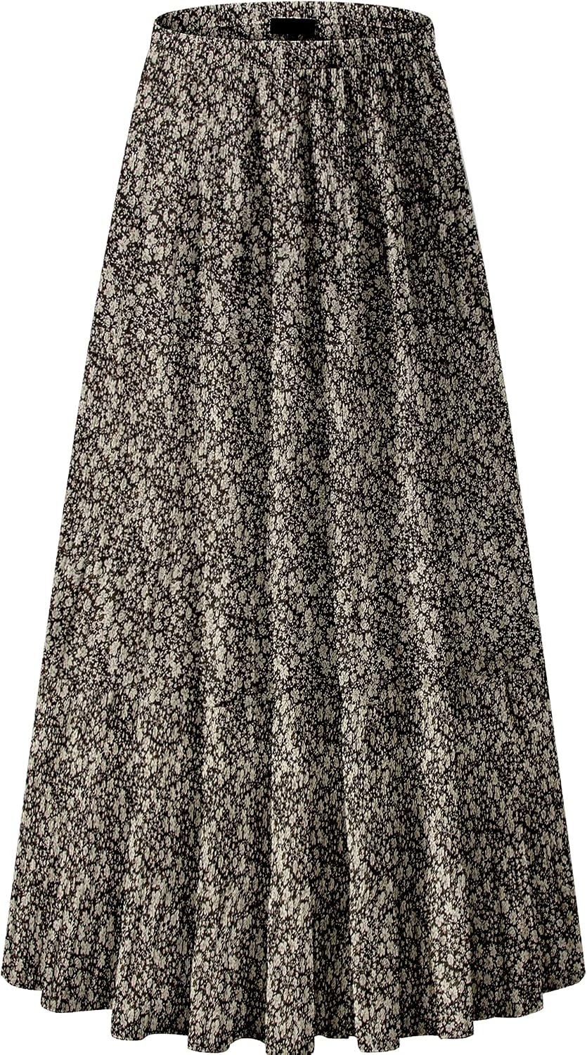 NASHALYLY Women's Chiffon Elastic High Waist Pleated A-Line Maxi Skirts