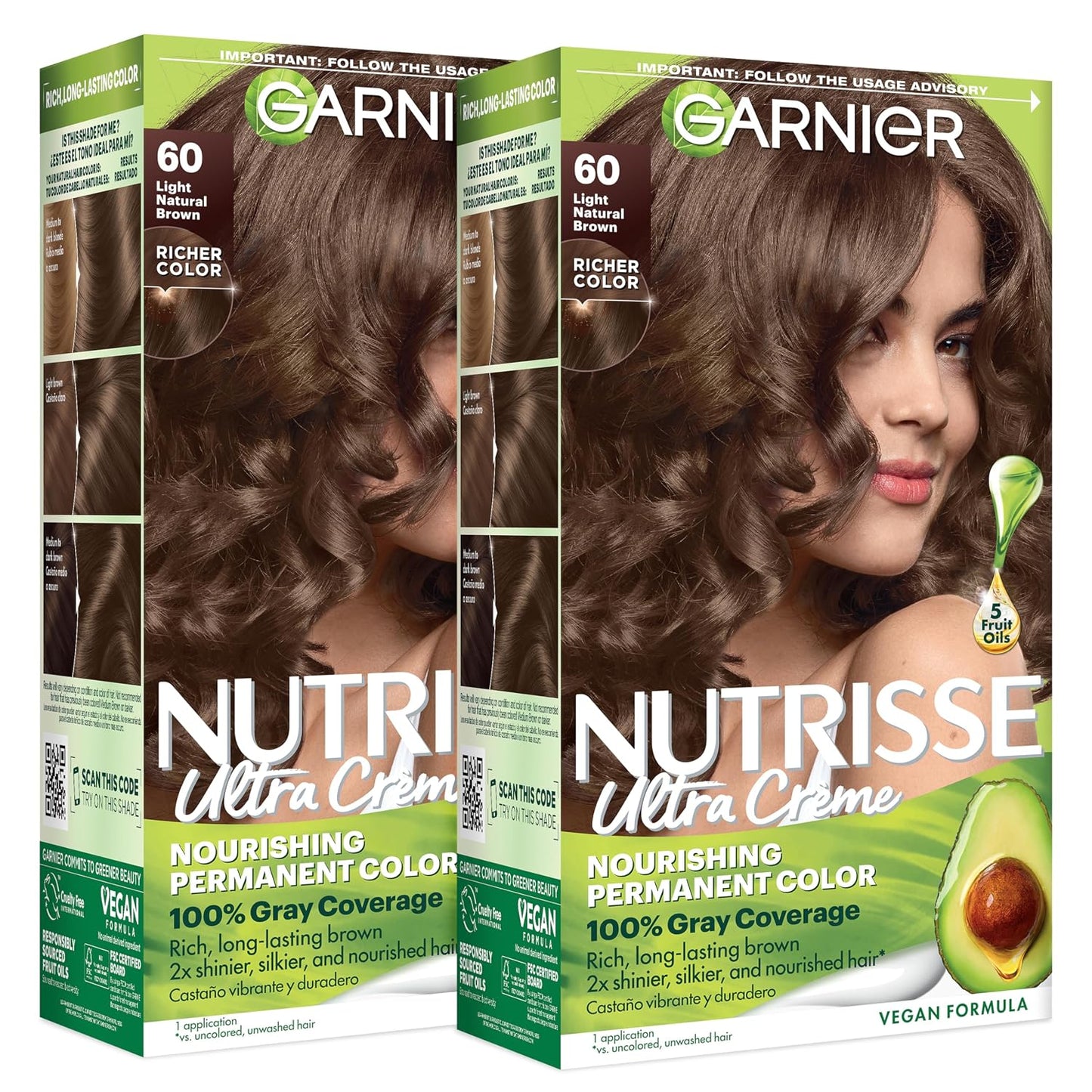 Garnier Nutrisse Ultra Crème Hair Color, Permanent Hair Dye with 100% Gray Coverage, Vegan & Cruelty-Free, 33 Darkest Golden Brown (Caramel Fudge), 1 Count