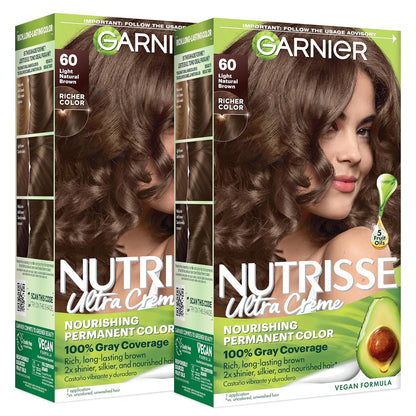 Garnier Nutrisse Ultra Crème Hair Color, Permanent Hair Dye with 100% Gray Coverage, Vegan & Cruelty-Free, 33 Darkest Golden Brown (Caramel Fudge), 1 Count