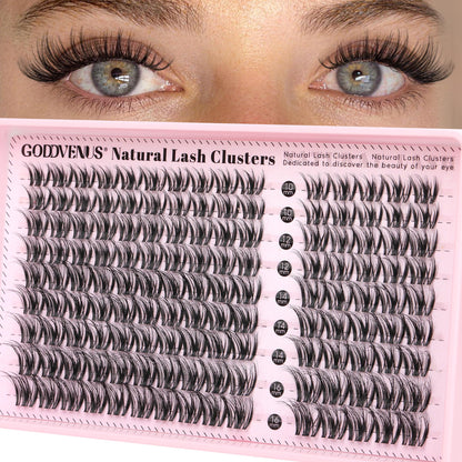 Goddvenus Brown Wispy Eye Lash Clusters Kit Natural Cluster Eyelash Extensions Kit False Eyelash Clusters Fluffy DIY Individual Lash Extensions Kit C Curl