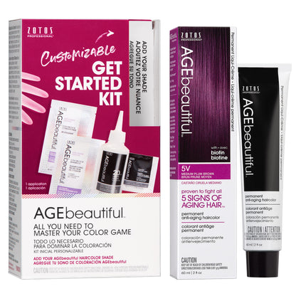AGE beautiful Permanent Hair Color Cream, 100% Gray Coverage Hair Dye with Biotin Anti-Aging Formula for Fuller, Thicker Hair, Professional Salon Quality