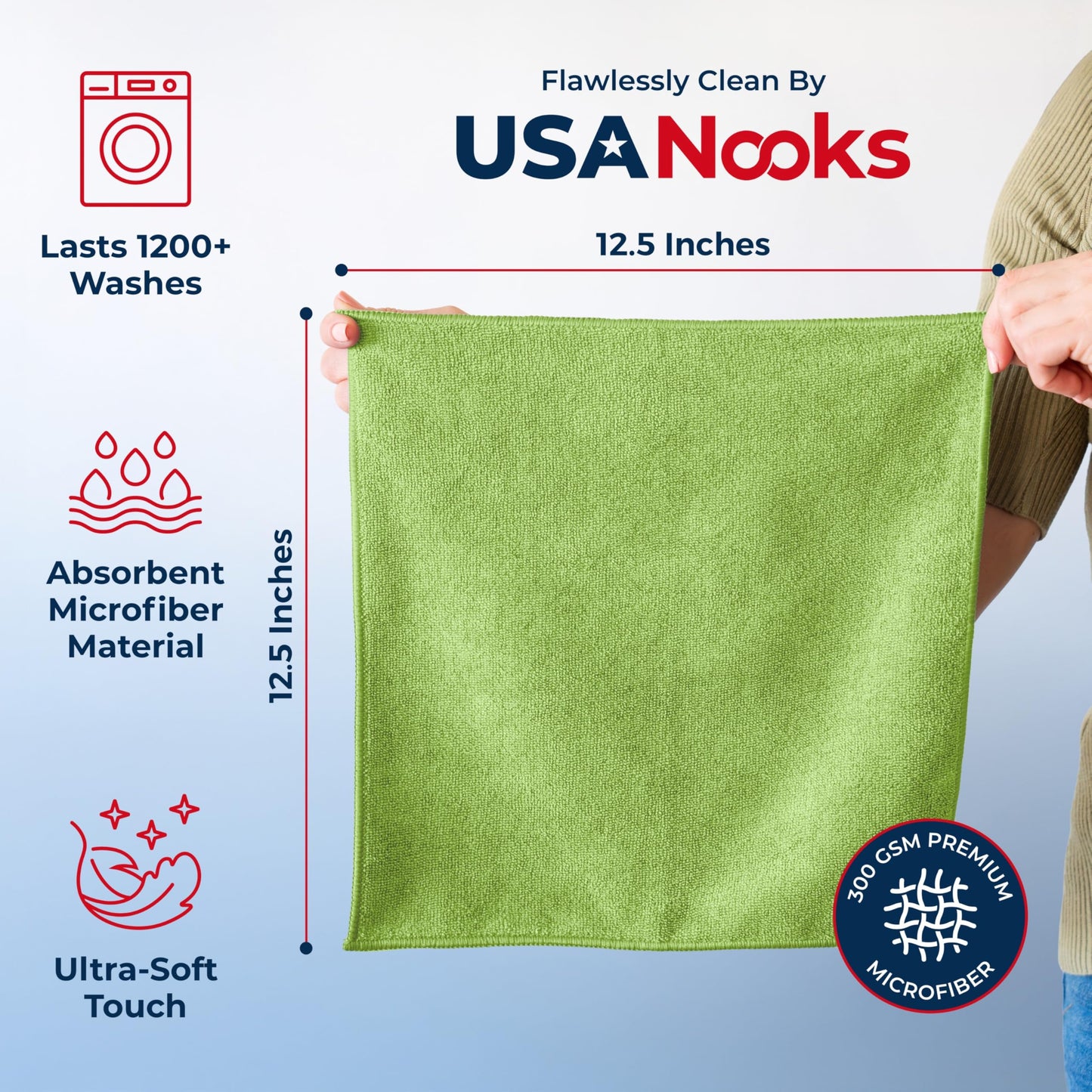 USANOOKS Microfiber Cleaning Cloth Grey - 12 Pcs (12.5"x12.5") - High Performance - 1200 Washes, Ultra Absorbent Microfiber Towel Weave Grime & Liquid for Streak-Free Mirror Shine - Car Washing Cloth