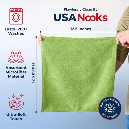 USANOOKS Microfiber Cleaning Cloth Grey - 12 Pcs (12.5"x12.5") - High Performance - 1200 Washes, Ultra Absorbent Microfiber Towel Weave Grime & Liquid for Streak-Free Mirror Shine - Car Washing Cloth