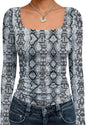 Trendy Queen Womens Square Neck Long Sleeve Shirts Double Lined Fall Tops