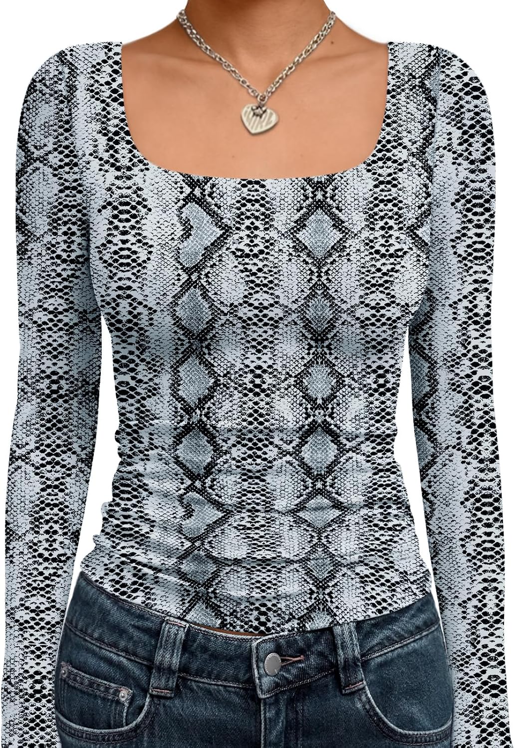 Trendy Queen Womens Square Neck Long Sleeve Shirts Double Lined Fall Tops