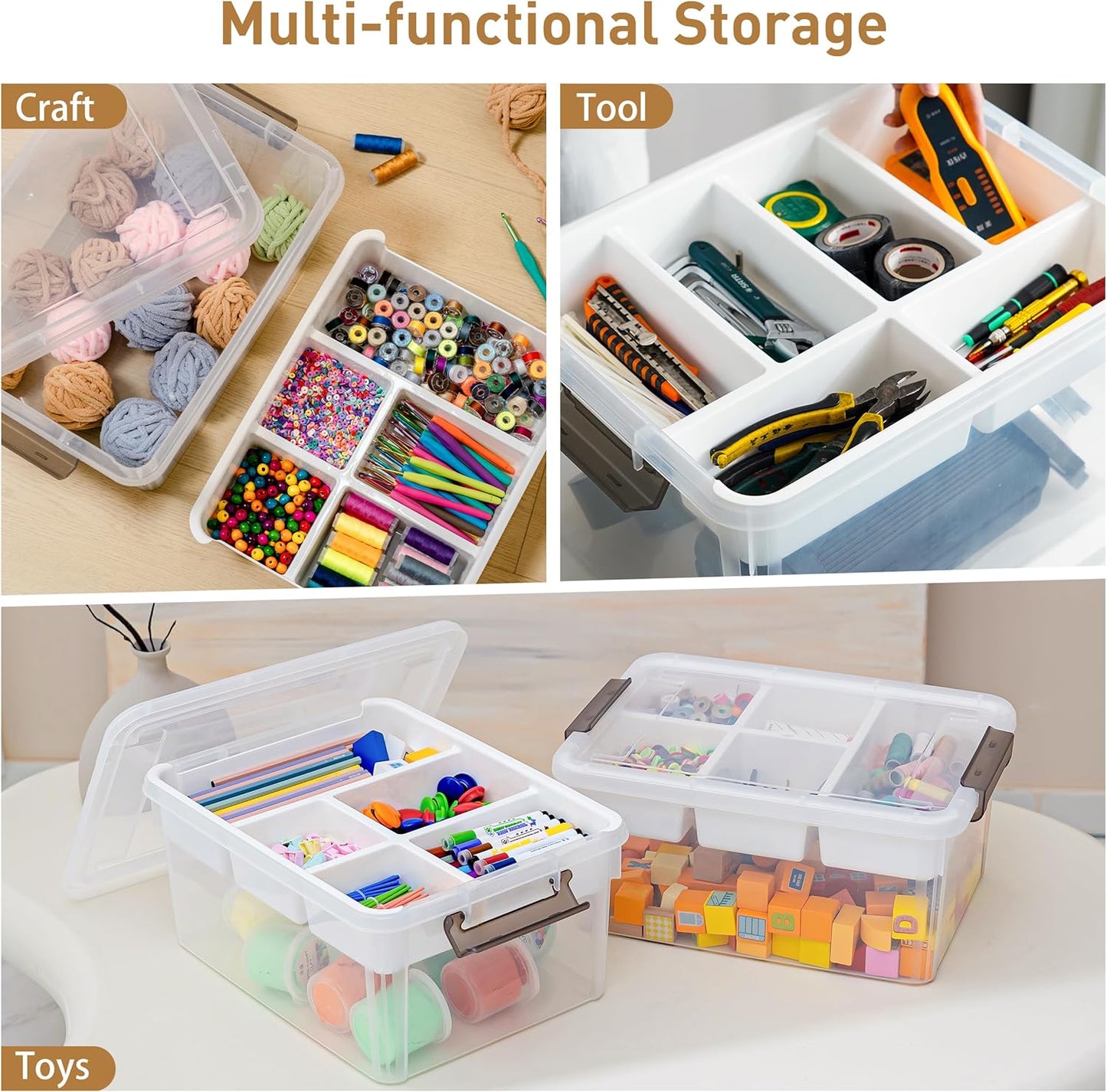 Citylife 6Qt 4Packs Clear Craft Organizers and Storage BOX, Sensory Bins