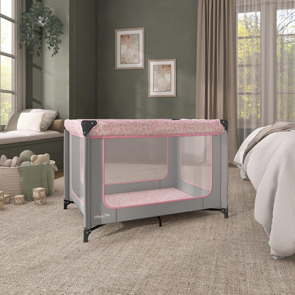Dream On Me Zodiak Portable Playard, Compact for Travel, Carry Bag, Gray & Pink