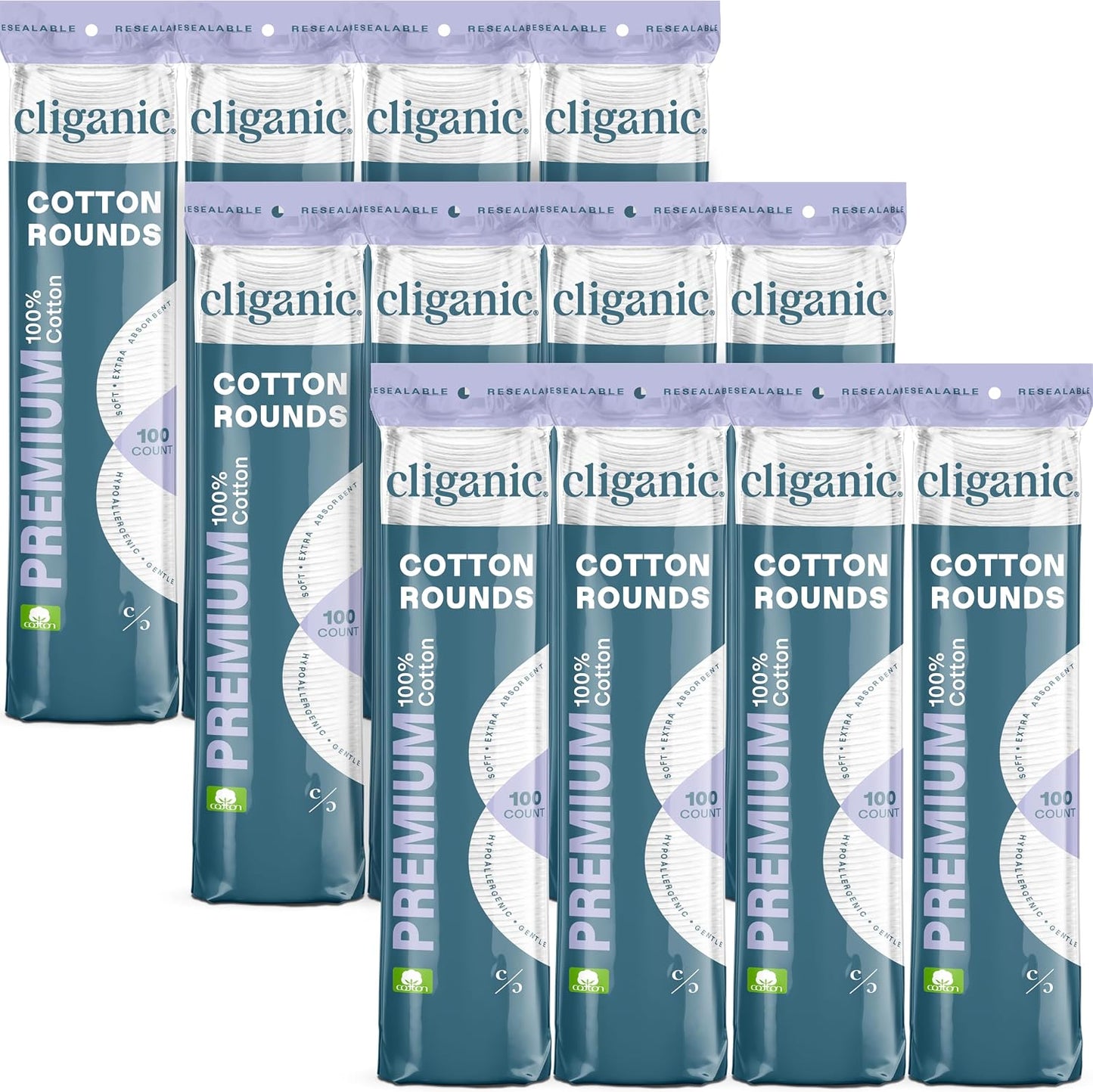 Cliganic Extra Large Face Pads (100 Count) - Soft, Extra Absorbent, Ultra Durable, Hypoallergenic, For Makeup, Nail Polish & Daily Buildup Removal, Toner & Cleanser Application, Dual Sided & Lint-Free