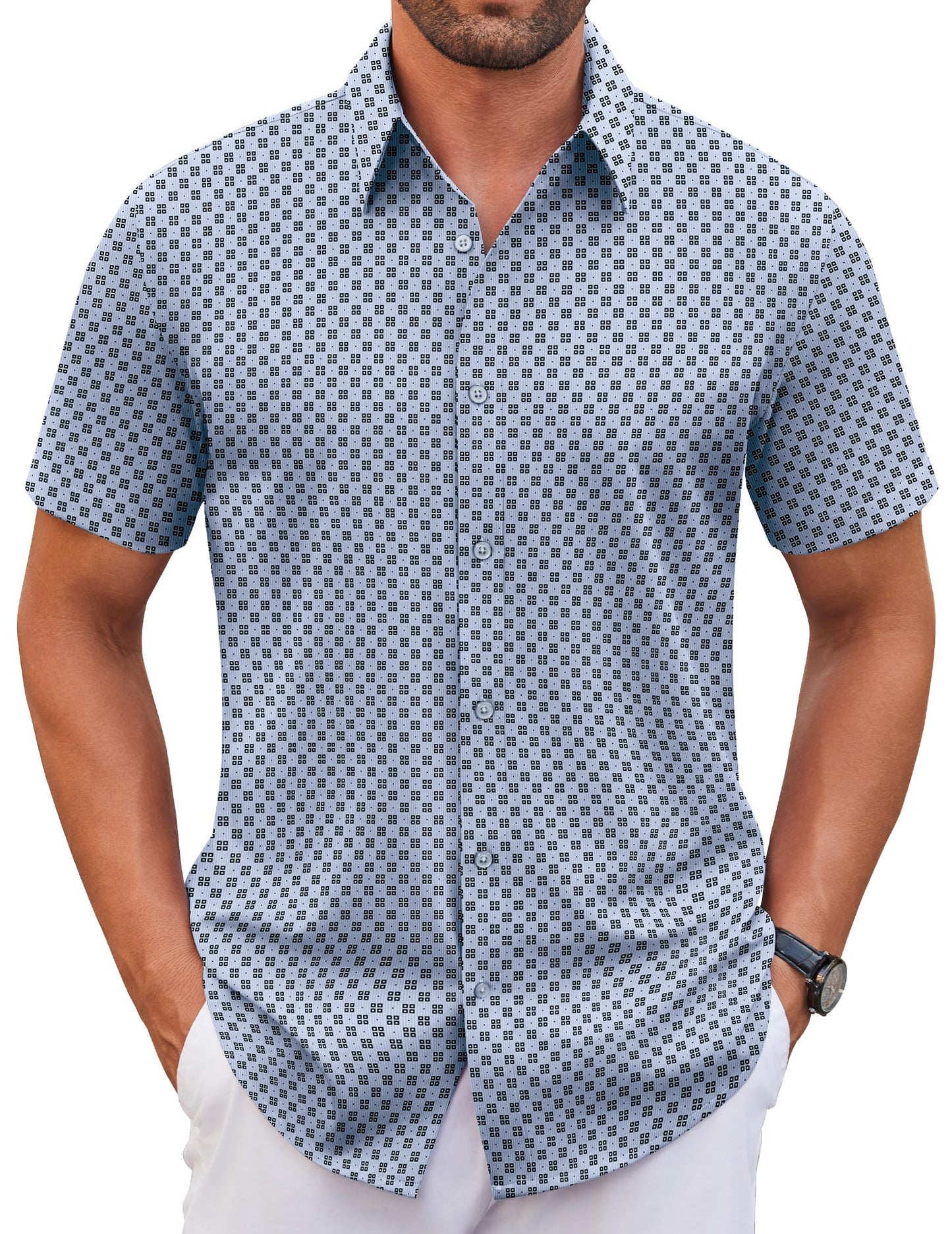 COOFANDY Men's Stretch Dress Shirts Short Sleeve Wrinkle Free Casual Button Down Shirts