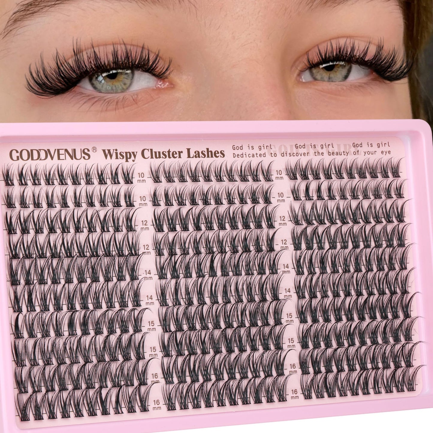 Goddvenus Brown Wispy Eye Lash Clusters Kit Natural Cluster Eyelash Extensions Kit False Eyelash Clusters Fluffy DIY Individual Lash Extensions Kit C Curl