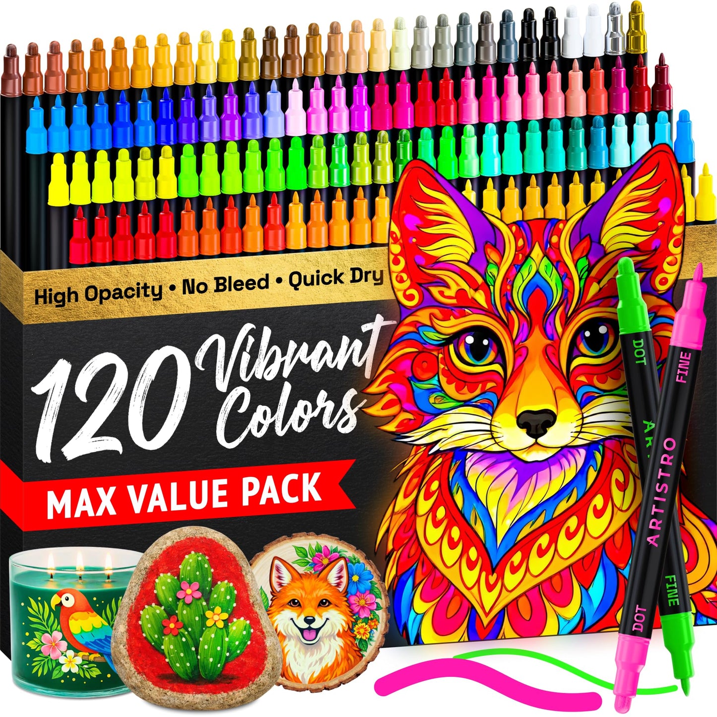 ARTISTRO Dual-Tip Acrylic Paint Marker Pens - Set of 36
