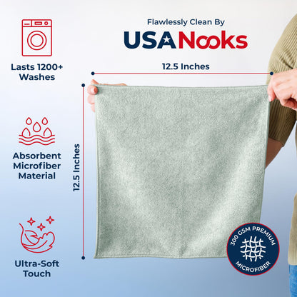 USANOOKS Microfiber Cleaning Cloth Grey - 12 Pcs (12.5"x12.5") - High Performance - 1200 Washes, Ultra Absorbent Microfiber Towel Weave Grime & Liquid for Streak-Free Mirror Shine - Car Washing Cloth