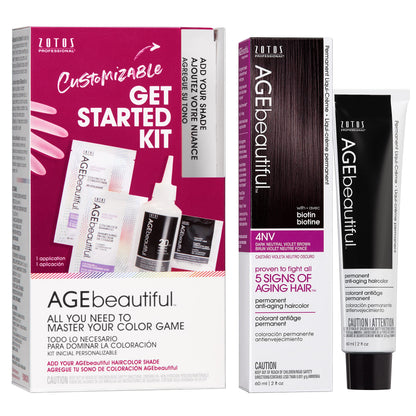 AGE beautiful Permanent Hair Color Cream, 100% Gray Coverage Hair Dye with Biotin Anti-Aging Formula for Fuller, Thicker Hair, Professional Salon Quality