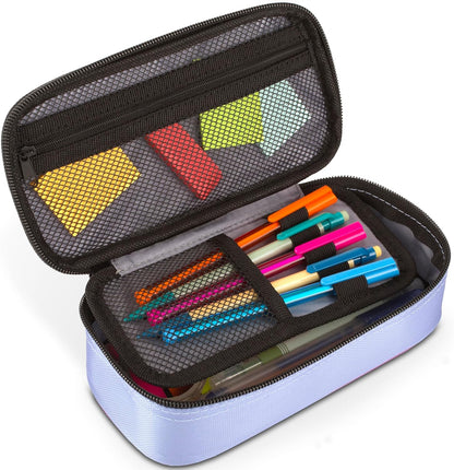 Five Star Pencil Pouch, Pen Case, High-Capacity Zipper Pouch, Storage Organizer for School Supplies Earbuds Chargers Cables Makeup, Blue/Denim (500212F-ECM)