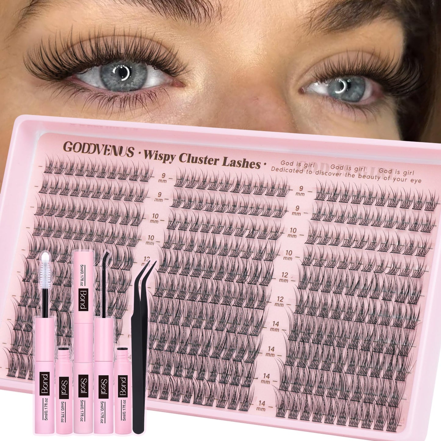 Goddvenus Brown Wispy Eye Lash Clusters Kit Natural Cluster Eyelash Extensions Kit False Eyelash Clusters Fluffy DIY Individual Lash Extensions Kit C Curl
