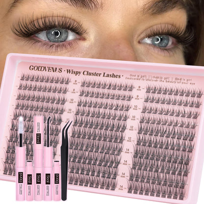 Goddvenus Brown Wispy Eye Lash Clusters Kit Natural Cluster Eyelash Extensions Kit False Eyelash Clusters Fluffy DIY Individual Lash Extensions Kit C Curl