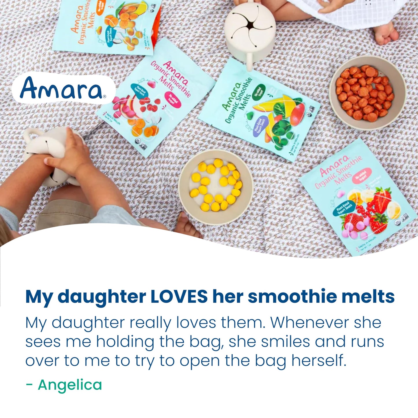 Amara Smoothie Melts - Mango Carrot - Organic Baby Snacks w/ Fruits & Veggies - Plant Based Yogurt Melts - Healthy Toddler Snack - Activity Book Included - Enjoy From 10+ Mos - 6 Resealable Bags