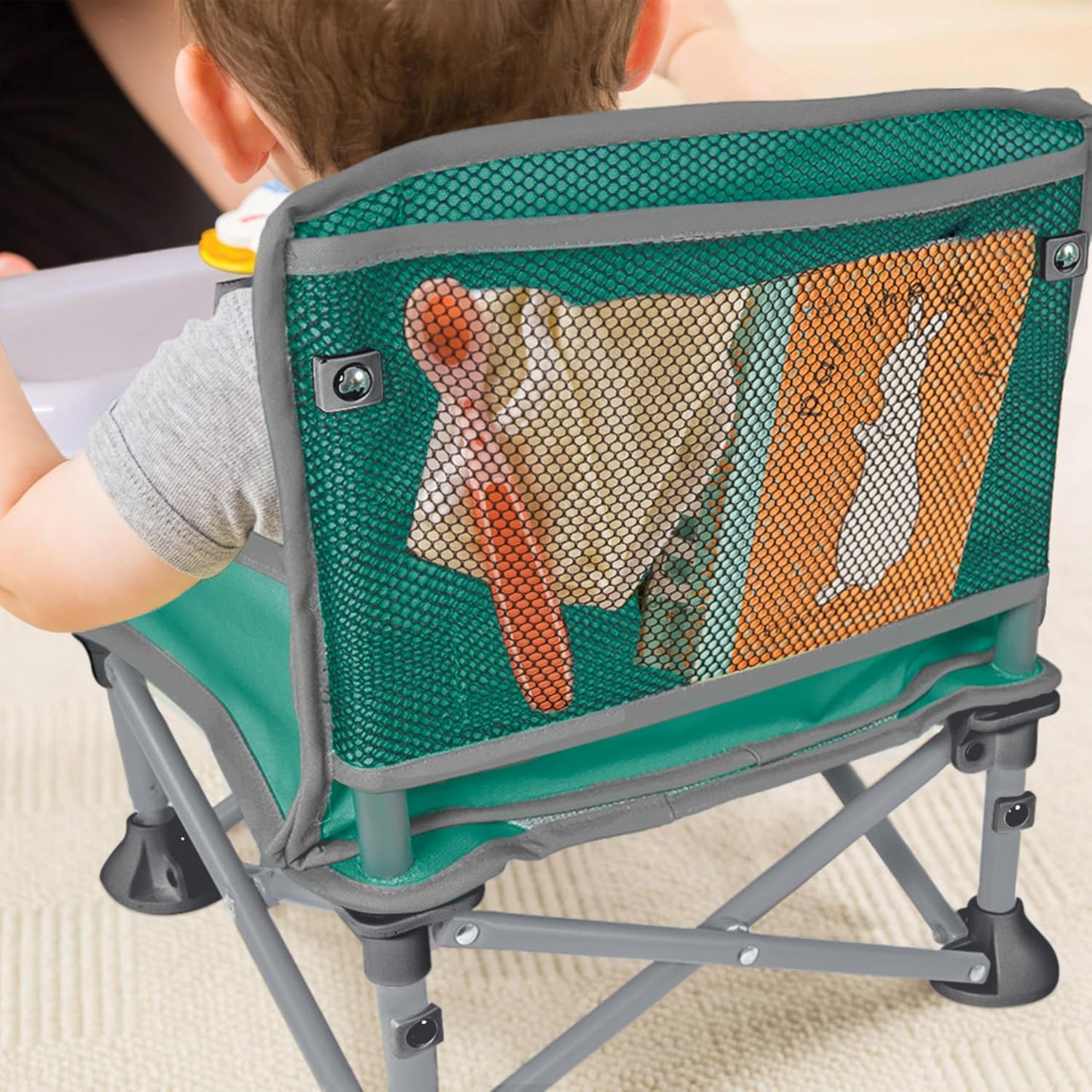 Bright Starts Pop 'N Sit Portable Booster, Indoor/Outdoor Use, Floor Seat with Feeding Tray, Teal, 6 Mos - 3 Yrs