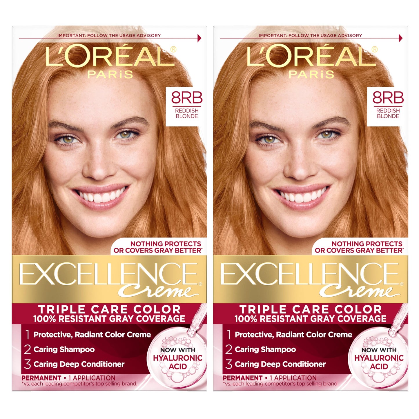 L'Oreal Paris Excellence Crème Permanent Hair Dye, Triple Care Hair Color with Hyaluronic Acid for 100% Gray Coverage, 4 Dark Brown, 1 Kit (Packaging May Vary)