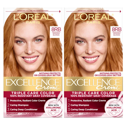 L'Oreal Paris Excellence Crème Permanent Hair Dye, Triple Care Hair Color with Hyaluronic Acid for 100% Gray Coverage, 4 Dark Brown, 1 Kit (Packaging May Vary)