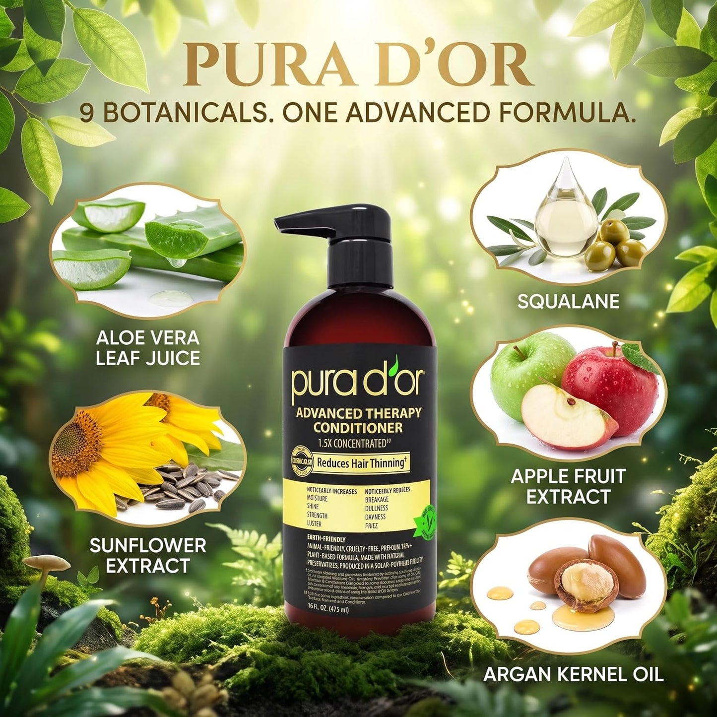 PURA D'OR Deep Moisturizing Biotin Hair Regrwoth Conditioner Thickens, Softens, & Moisturizes Dry, Frizzy, Damaged Hair w/Argan Oil, Pumpkin, Rosemary, Honeysuckle, Vitamin E, Men & Women, 16oz