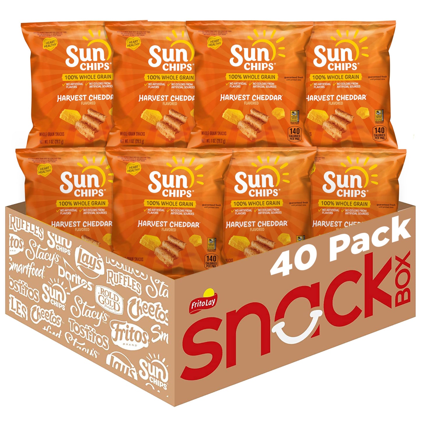 SunChips 100% Whole Grain Chips, Variety Pack, 1 oz Bags, Pack of 40, No Artificial Flavors, Colors