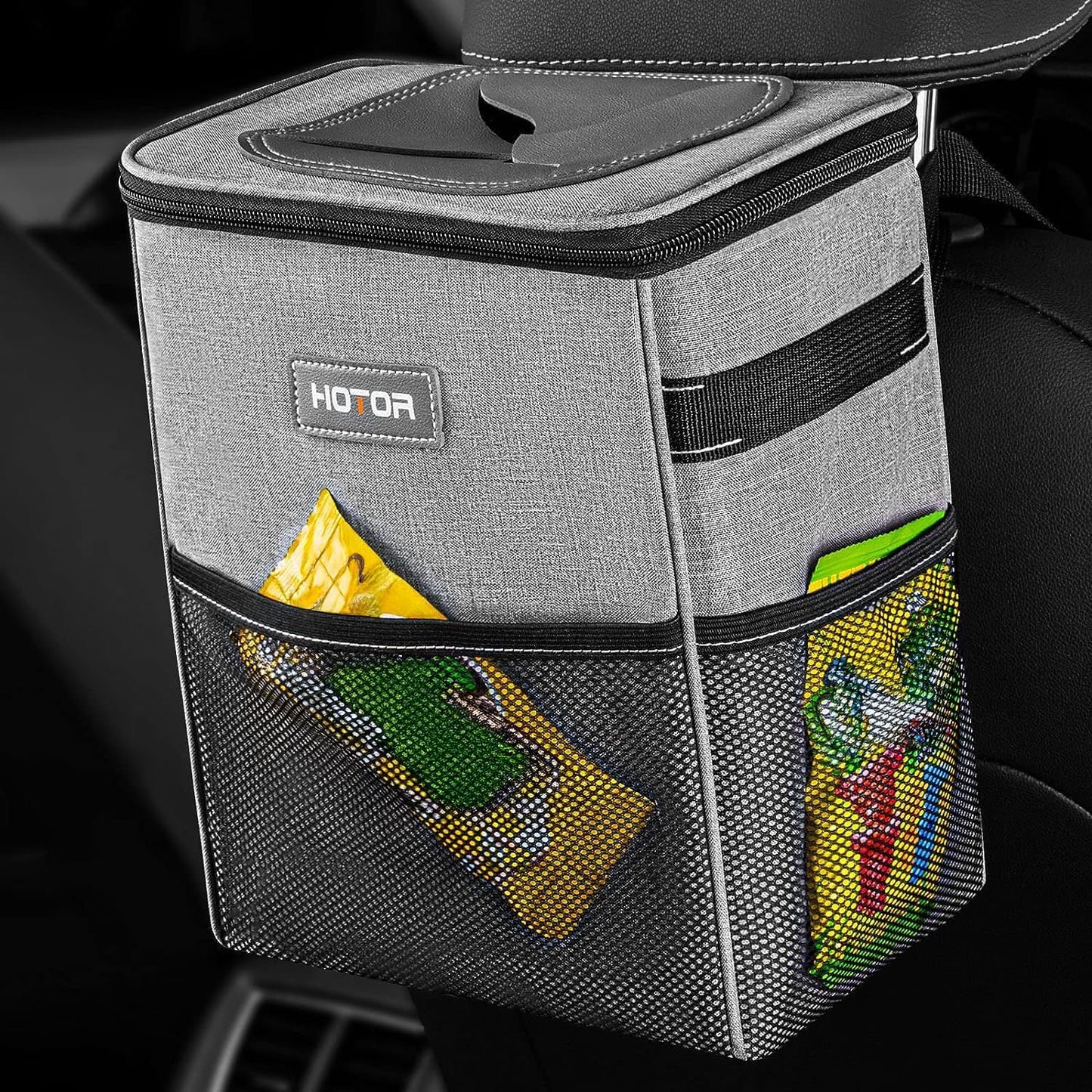 HOTOR Car Trash Can, Leakproof Car Organizer, 2-Gallon, Black