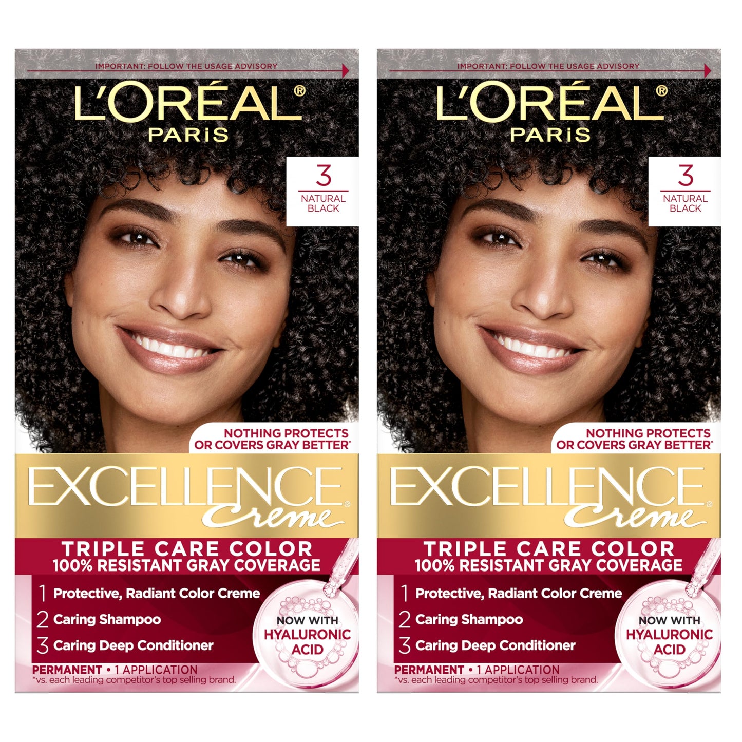 L'Oreal Paris Excellence Crème Permanent Hair Dye, Triple Care Hair Color with Hyaluronic Acid for 100% Gray Coverage, 4 Dark Brown, 1 Kit (Packaging May Vary)