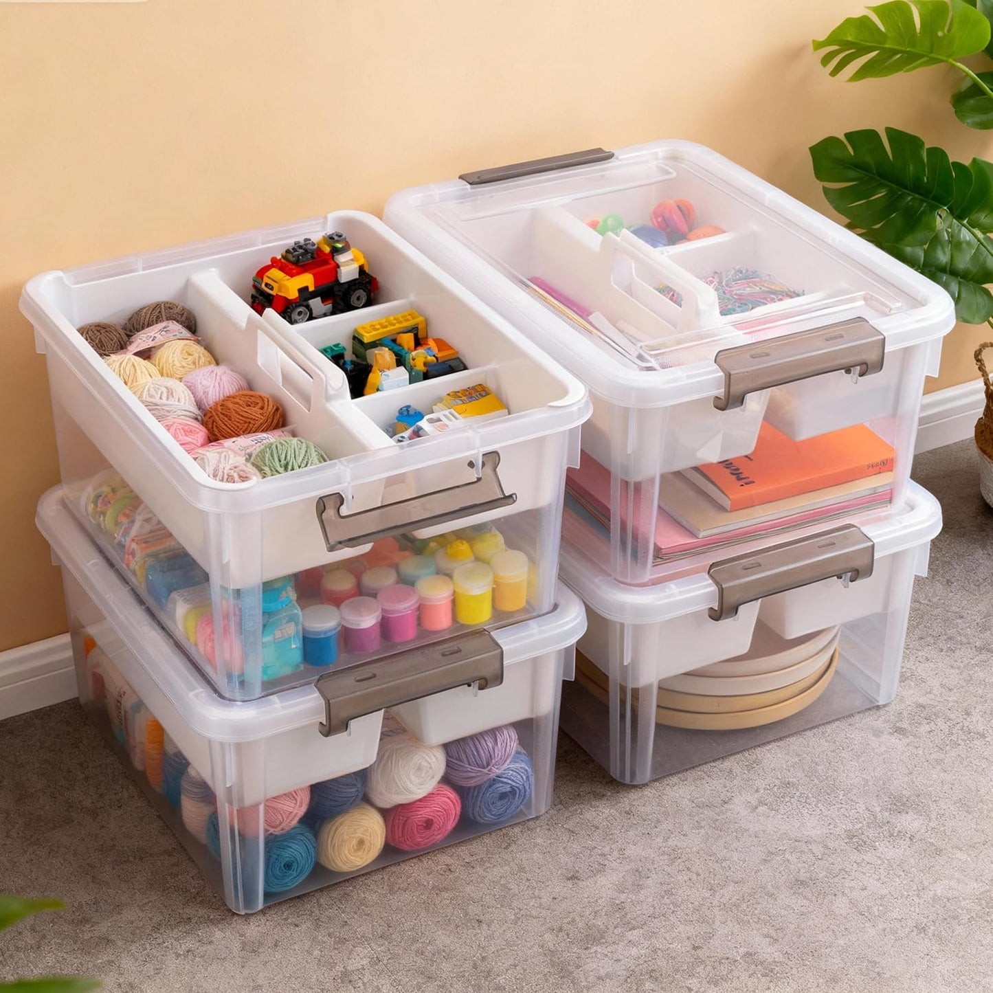 Citylife 6Qt 4Packs Clear Craft Organizers and Storage BOX, Sensory Bins