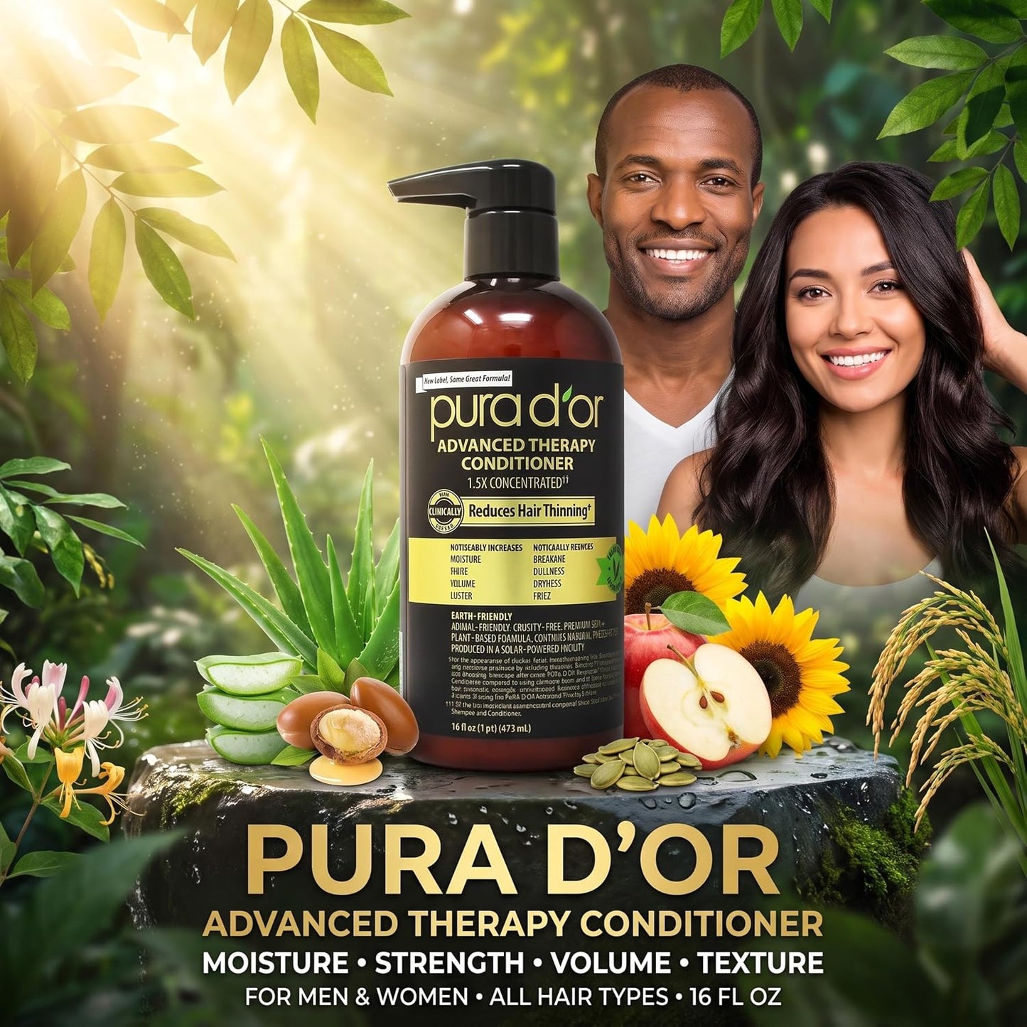 PURA D'OR Deep Moisturizing Biotin Hair Regrwoth Conditioner Thickens, Softens, & Moisturizes Dry, Frizzy, Damaged Hair w/Argan Oil, Pumpkin, Rosemary, Honeysuckle, Vitamin E, Men & Women, 16oz