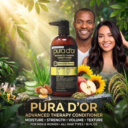 PURA D'OR Deep Moisturizing Biotin Hair Regrwoth Conditioner Thickens, Softens, & Moisturizes Dry, Frizzy, Damaged Hair w/Argan Oil, Pumpkin, Rosemary, Honeysuckle, Vitamin E, Men & Women, 16oz