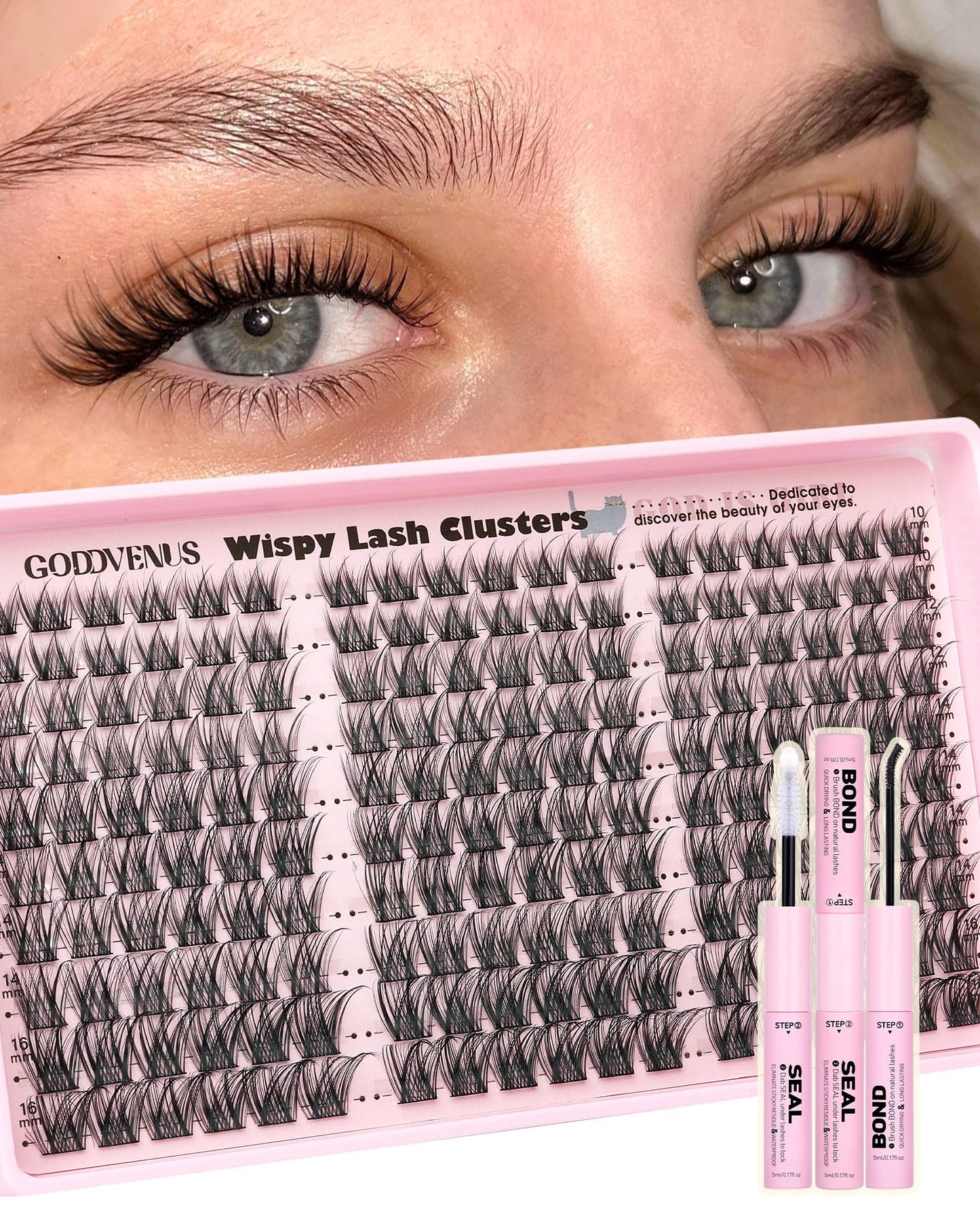Goddvenus Brown Wispy Eye Lash Clusters Kit Natural Cluster Eyelash Extensions Kit False Eyelash Clusters Fluffy DIY Individual Lash Extensions Kit C Curl