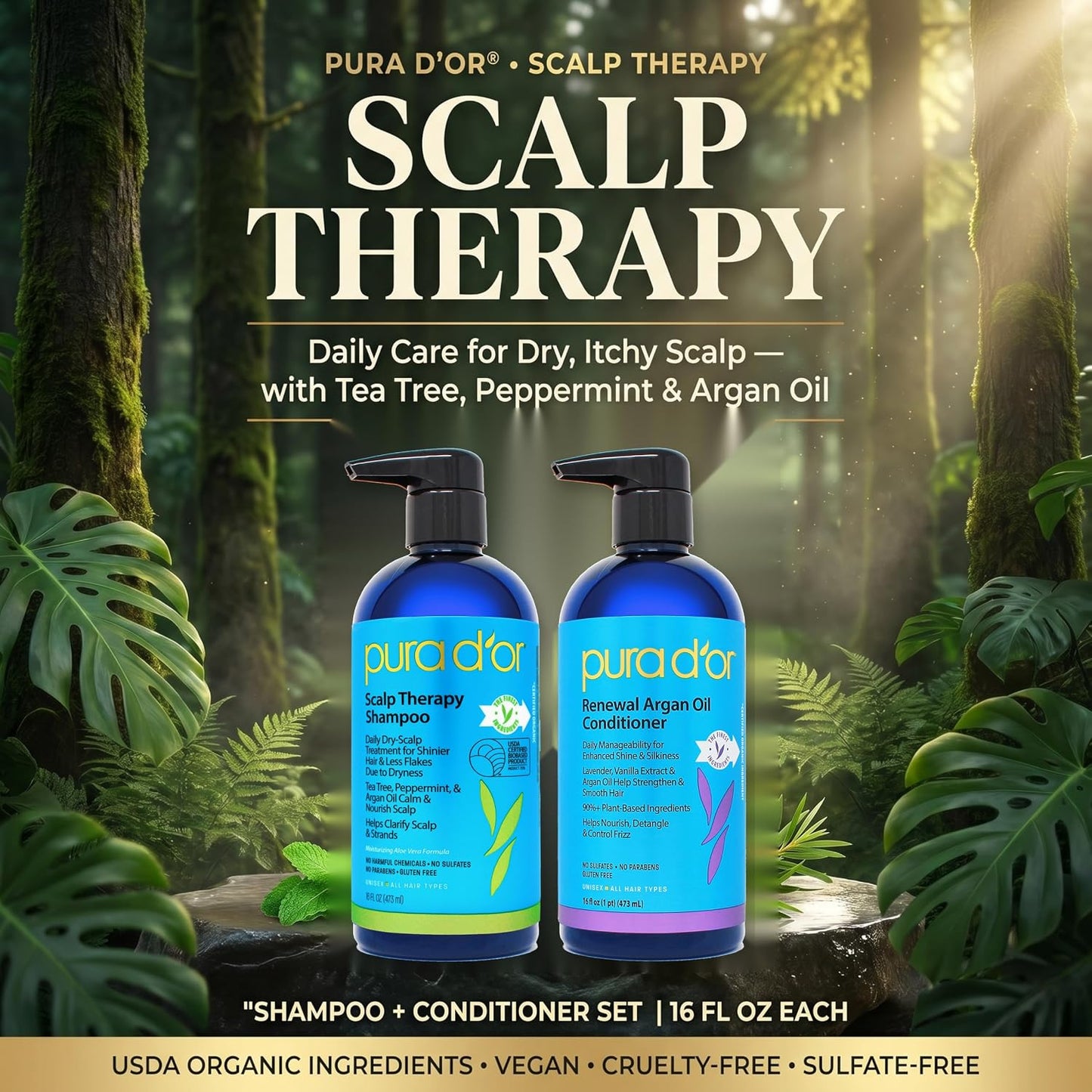PURA D'OR Deep Moisturizing Biotin Hair Regrwoth Conditioner Thickens, Softens, & Moisturizes Dry, Frizzy, Damaged Hair w/Argan Oil, Pumpkin, Rosemary, Honeysuckle, Vitamin E, Men & Women, 16oz