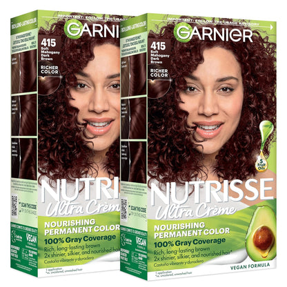 Garnier Nutrisse Ultra Crème Hair Color, Permanent Hair Dye with 100% Gray Coverage, Vegan & Cruelty-Free, 33 Darkest Golden Brown (Caramel Fudge), 1 Count