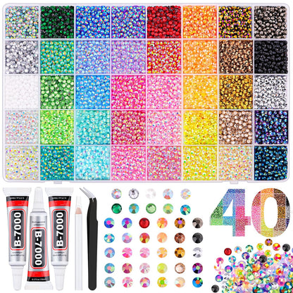 Rainbow Flatback Rhinestones for Crafting and 3PCS B7000 Glue (Set 1), 2 Boxes of 4500 PCS Resin Rhinestones Gems Charms for Bedazzling DIY Crafts Tumblers Shoes Fabric Clothing Nail Art