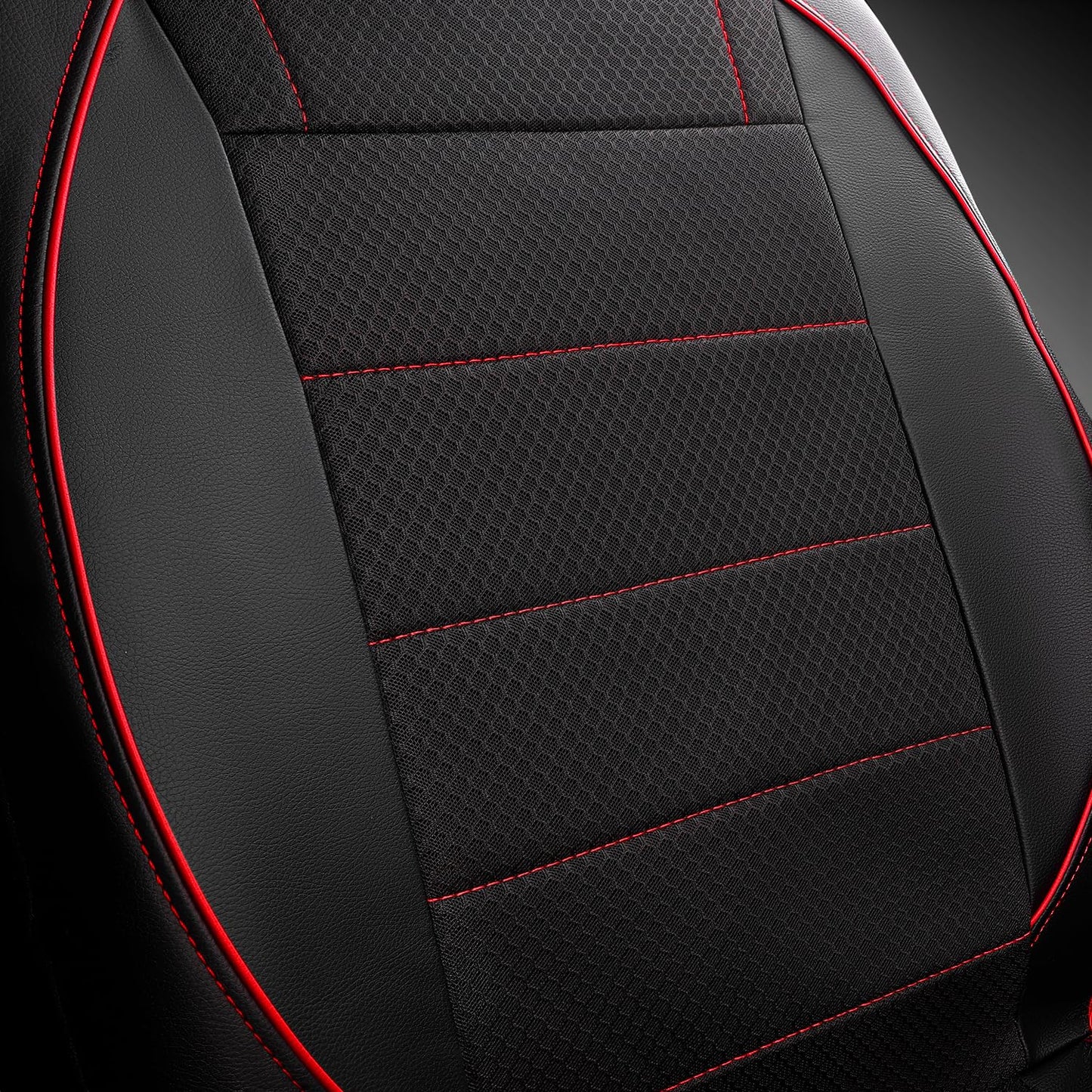 CAR PASS Universal FIT Piping Leather Car Seat Cover, for suvs,Van,Trucks,Airbag Compatible,Inside Zipper Design and Reserved Opening Holes (Full Set, Black and Red)