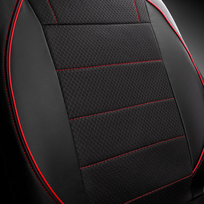 CAR PASS Universal FIT Piping Leather Car Seat Cover, for suvs,Van,Trucks,Airbag Compatible,Inside Zipper Design and Reserved Opening Holes (Full Set, Black and Red)