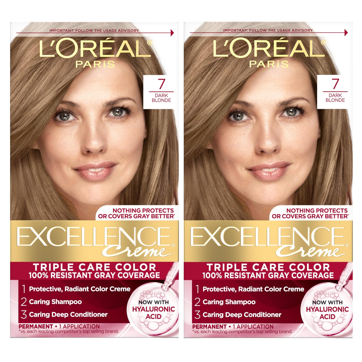 L'Oreal Paris Excellence Crème Permanent Hair Dye, Triple Care Hair Color with Hyaluronic Acid for 100% Gray Coverage, 4 Dark Brown, 1 Kit (Packaging May Vary)