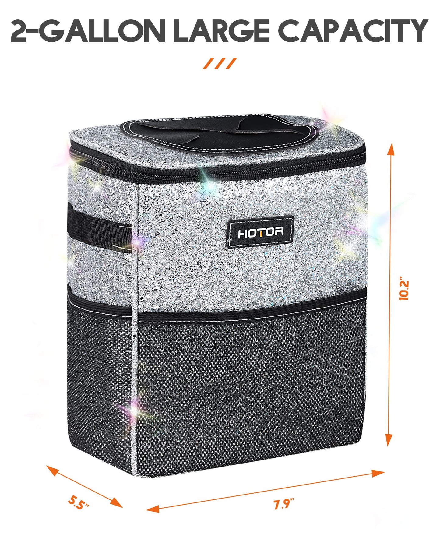 HOTOR Car Trash Can, Leakproof Car Organizer, 2-Gallon, Black