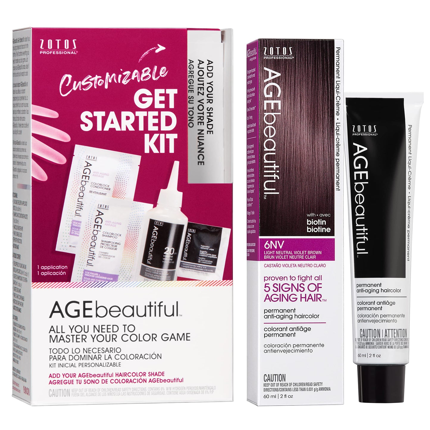 AGE beautiful Permanent Hair Color Cream, 100% Gray Coverage Hair Dye with Biotin Anti-Aging Formula for Fuller, Thicker Hair, Professional Salon Quality