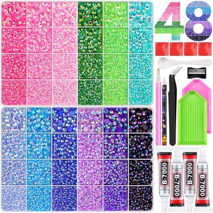 Rainbow Flatback Rhinestones for Crafting and 3PCS B7000 Glue (Set 1), 2 Boxes of 4500 PCS Resin Rhinestones Gems Charms for Bedazzling DIY Crafts Tumblers Shoes Fabric Clothing Nail Art