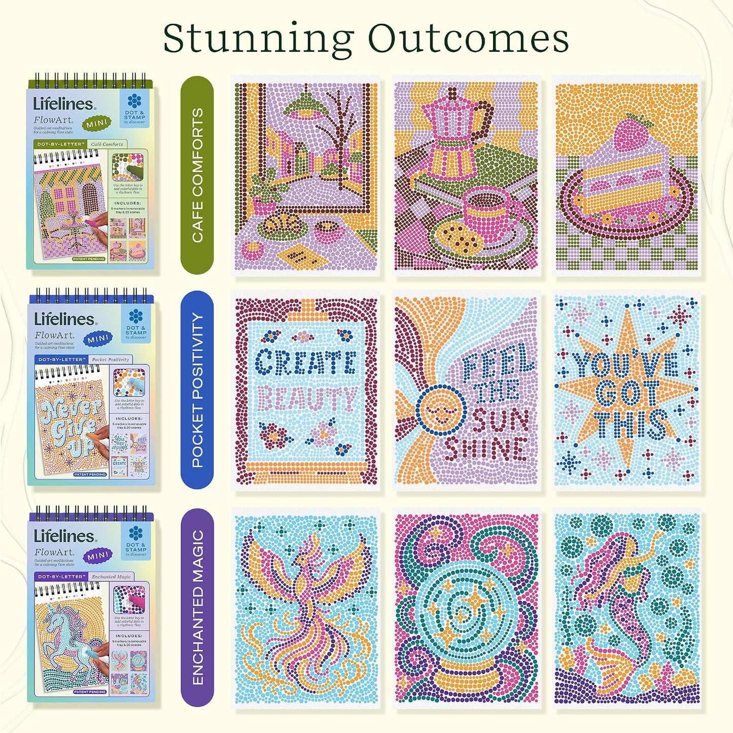 Lifelines FlowArt Mini Activity Pads, 3-Pack, Dot-by-Letter Coloring Books