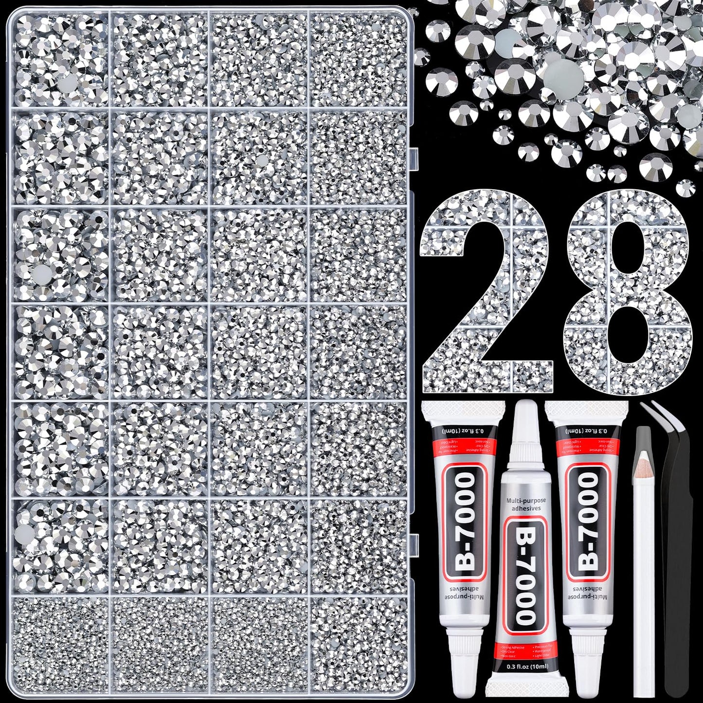 Rainbow Flatback Rhinestones for Crafting and 3PCS B7000 Glue (Set 1), 2 Boxes of 4500 PCS Resin Rhinestones Gems Charms for Bedazzling DIY Crafts Tumblers Shoes Fabric Clothing Nail Art