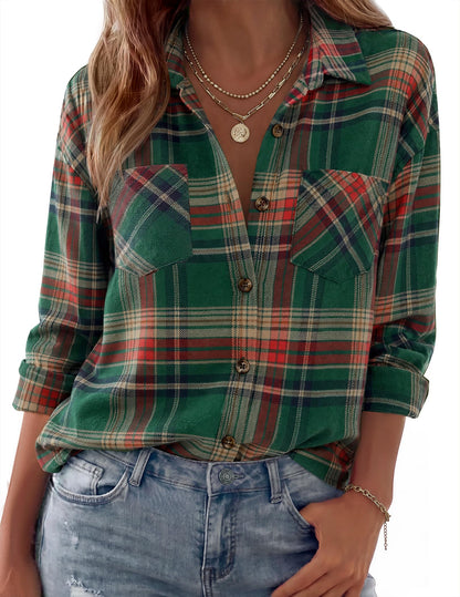 Zeagoo Womens Flannel Shirts Long Sleeve Button Down Casual Fall Plaid Top