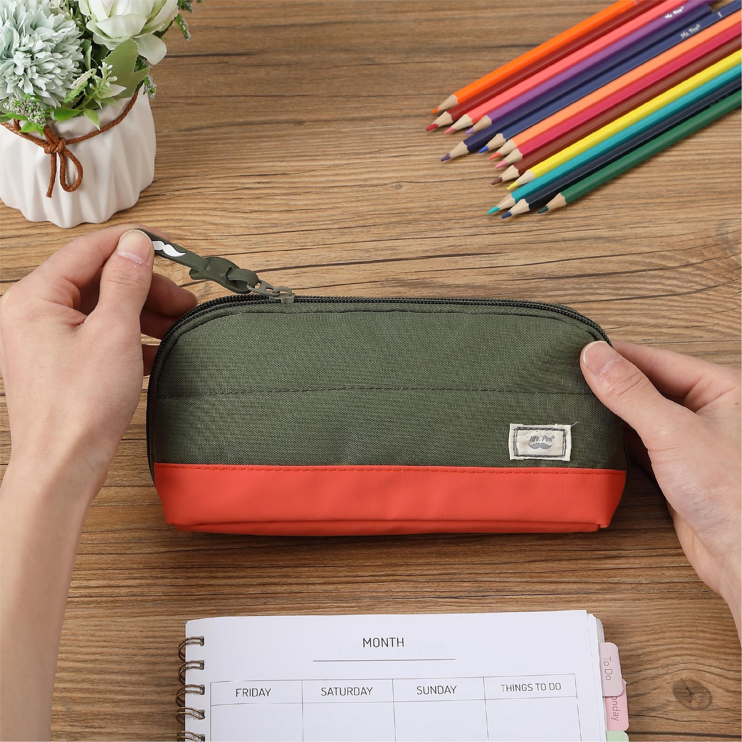 Mr. Pen- Wide-Opening Pencil Case, Triangle Design
