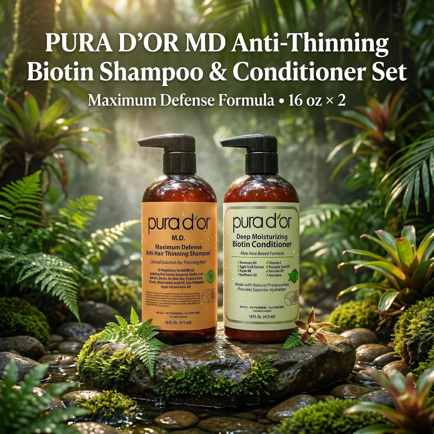 PURA D'OR Deep Moisturizing Biotin Hair Regrwoth Conditioner Thickens, Softens, & Moisturizes Dry, Frizzy, Damaged Hair w/Argan Oil, Pumpkin, Rosemary, Honeysuckle, Vitamin E, Men & Women, 16oz