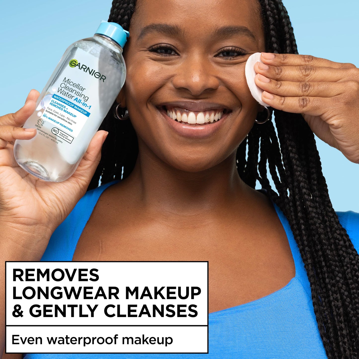 Garnier Micellar Water For Waterproof Makeup, Hydrating Facial Cleanser & Makeup Remover, Suitable for Sensitive Skin, Vegan, Cruelty Free, 13.5 Fl Oz (400mL), 1 Count